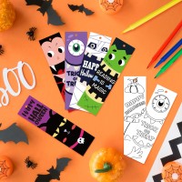 X1Zuue 75Pcs Halloween Color Your Own Bookmarks Kids Diy Coloring Blank Bookmarks Halloween Party Game Prize Art Craft Supplies