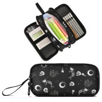 Xuwu Skull Cat Moon Gothic Pencil Case Halloween Pencil Pouch Box Office School Large Storage Pen Bag 3 Compartment For Adults S