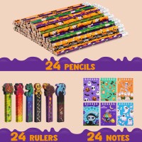 Joyin 72 Pcs Halloween Assorted Stationery Set 24 Packs Halloween Theme Pencils Rulers And Notepads Party Favor Set For Kids H