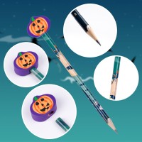 Kolewo4Ever 50 Pieces Halloween Pencils Ghost Pumpkin Wood Pencils With With Giant Spider Bat Wizard Pumpkin Cat Eraser Assortme