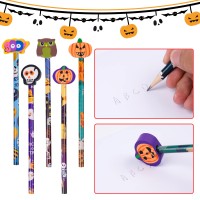 Kolewo4Ever 50 Pieces Halloween Pencils Ghost Pumpkin Wood Pencils With With Giant Spider Bat Wizard Pumpkin Cat Eraser Assortme