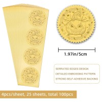 Craspire 2 Halloween Gold Foil Sticker Pumpkin 100Pcs Certificate Seals Gold Embossed Hat Spider Web Round Embossed Foil Seal