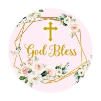 Upley Pink And Gold Elegant Floral Cross Stickers God Bless Sticker Labels For Religious Baptism Confirmation Christening Fir