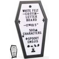 Coffin Letter Board White With Spooky Emojis 500 Characters And Wooden Stand 17X105 Inches Gothic Halloween Decor Spooky