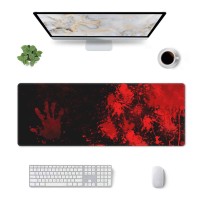 Halloween Scary Bloody Handprint Mouse Pad Xl Extended Desk Mat Non Slip Rubber Base Stitched Edge Gaming Pc Desktop Large Mice