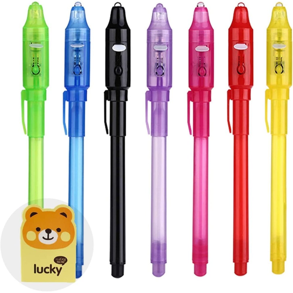 Dazspirit 7Pcs Invisible Ink Pens With Uv Light Party Favors For Boys And Girls Detective Magic Pen Disappearing Ink Pen For Ki