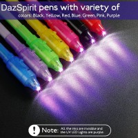 Dazspirit 7Pcs Invisible Ink Pens With Uv Light Party Favors For Boys And Girls Detective Magic Pen Disappearing Ink Pen For Ki