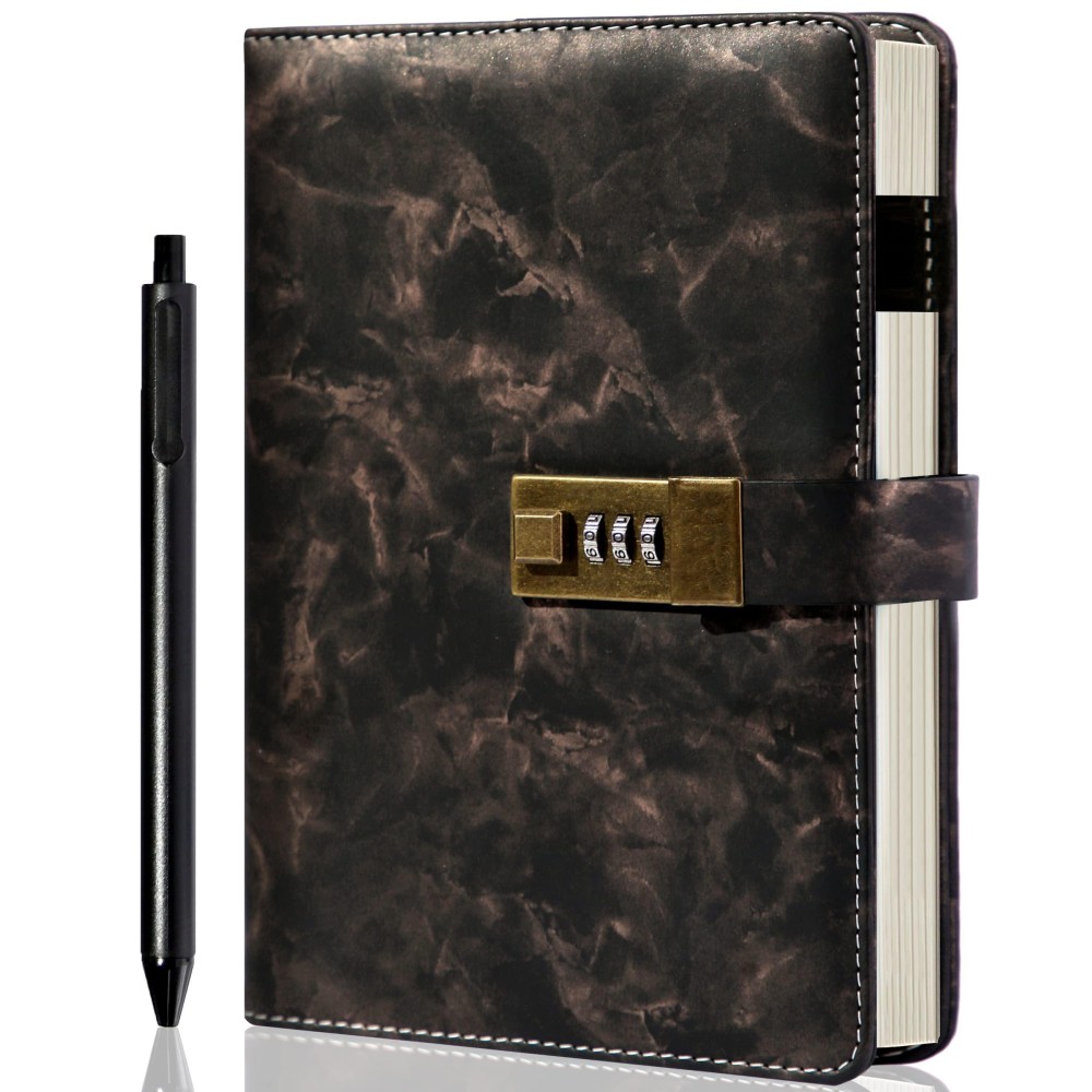 Cagie Marble Diary With Lock For Girls Waterproof Journal With Lock 192 Pages Secret Women Locked Diary With Pen Password Lock