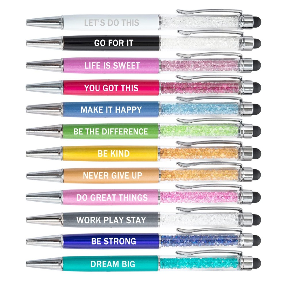 Pasisibick 12 Pieces Crystal Stylus Employee Appreciation Pens 2 In 1 Inspirational Greeting Motivational Ballpoint Pens For Ch