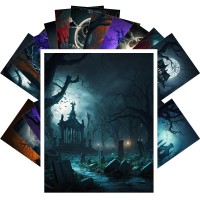 Pixiluv Vintage Postcards 24 Pcs 4X6 Each Abandoned Graveyard In Night Forest Vintage Halloween Postcards Thriller Book Il