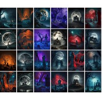 Pixiluv Vintage Postcards 24 Pcs 4X6 Each Abandoned Graveyard In Night Forest Vintage Halloween Postcards Thriller Book Il