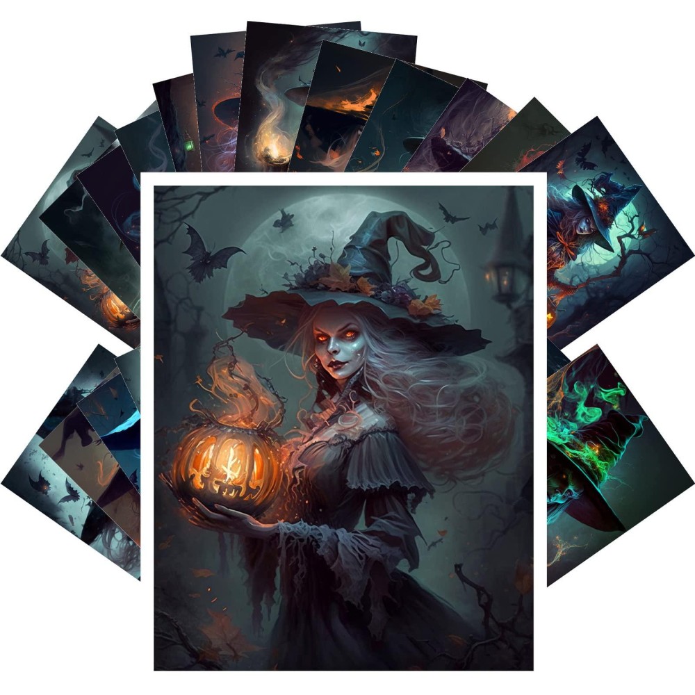 Pixiluv Vintage Postcards 24 Pcs 4X6 Each Evil Witches Vintage Halloween Postcards Thriller Book Illustrations Reprint