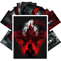 Pixiluv Vintage Postcards 24 Pcs 4X6 Each Gothic Red Halloween Vintage Halloween Postcards Thriller Book Illustrations Rep