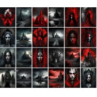 Pixiluv Vintage Postcards 24 Pcs 4X6 Each Gothic Red Halloween Vintage Halloween Postcards Thriller Book Illustrations Rep