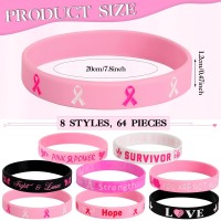 Junebrushs 64Pcs Breast Cancer Awareness Silicone Bracelets Hope Faith Strength Courage Accessories Wristbands For Women Breast