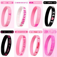 Junebrushs 64Pcs Breast Cancer Awareness Silicone Bracelets Hope Faith Strength Courage Accessories Wristbands For Women Breast