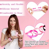 Junebrushs 64Pcs Breast Cancer Awareness Silicone Bracelets Hope Faith Strength Courage Accessories Wristbands For Women Breast