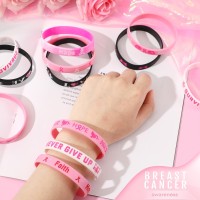 Junebrushs 64Pcs Breast Cancer Awareness Silicone Bracelets Hope Faith Strength Courage Accessories Wristbands For Women Breast