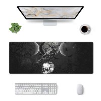 Triple Moon Crow Skull Galaxy Halloween Mouse Pad Xl Extended Desk Mat Non Slip Rubber Base Stitched Edge Gaming Pc Desktop Lar