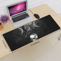 Triple Moon Crow Skull Galaxy Halloween Mouse Pad Xl Extended Desk Mat Non Slip Rubber Base Stitched Edge Gaming Pc Desktop Lar