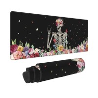 Skull Funny Skeleton Gothic Hippie Halloween Bohemian Terror Rock Roll Mouse Pad Xl Extended Desk Mat Non Slip Rubber Base Stit