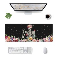 Skull Funny Skeleton Gothic Hippie Halloween Bohemian Terror Rock Roll Mouse Pad Xl Extended Desk Mat Non Slip Rubber Base Stit