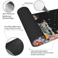 Skull Funny Skeleton Gothic Hippie Halloween Bohemian Terror Rock Roll Mouse Pad Xl Extended Desk Mat Non Slip Rubber Base Stit