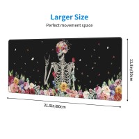 Skull Funny Skeleton Gothic Hippie Halloween Bohemian Terror Rock Roll Mouse Pad Xl Extended Desk Mat Non Slip Rubber Base Stit