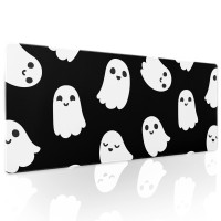 Halloween Cute Ghost Mouse Pad Kawaii Cartoon Spooky Funny Spirit Extended Desk Mat Nonslip Rubber Base Stitched Edge Large Xl