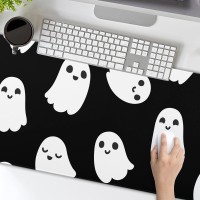 Halloween Cute Ghost Mouse Pad Kawaii Cartoon Spooky Funny Spirit Extended Desk Mat Nonslip Rubber Base Stitched Edge Large Xl