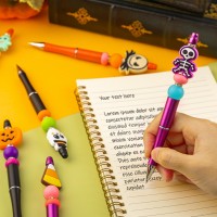 Ffniu Halloween Beadable Pens Plastic Bead Pens With 12 Pcs Silicone Beads Pumpkin Bat Skull Pens For Halloween Present School