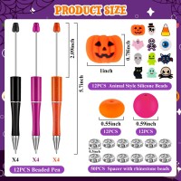 Ffniu Halloween Beadable Pens Plastic Bead Pens With 12 Pcs Silicone Beads Pumpkin Bat Skull Pens For Halloween Present School