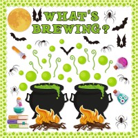 Cpicdn 132Pcs Halloween Classroom Bulletin Board Decoration Set Halloween Cauldron Whats Brewing Decoration Spider Bat Moon Cut