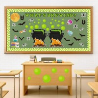 Cpicdn 132Pcs Halloween Classroom Bulletin Board Decoration Set Halloween Cauldron Whats Brewing Decoration Spider Bat Moon Cut