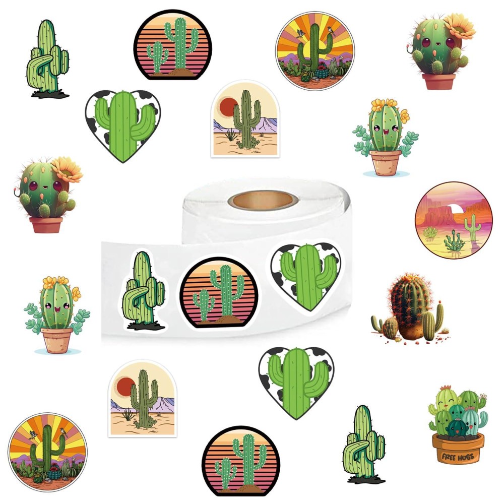 500 Pcs Cactus Aesthetic Cute Round Seal Label Selfadhesive Stickers For Christmas Halloween Party Decorations For Scrapbooking