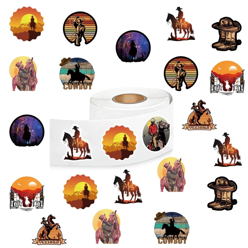 500 Pcs Cowboy Aesthetic Cute Round Seal Label Selfadhesive Stickers For Christmas Halloween Party Decorations For Scrapbooking