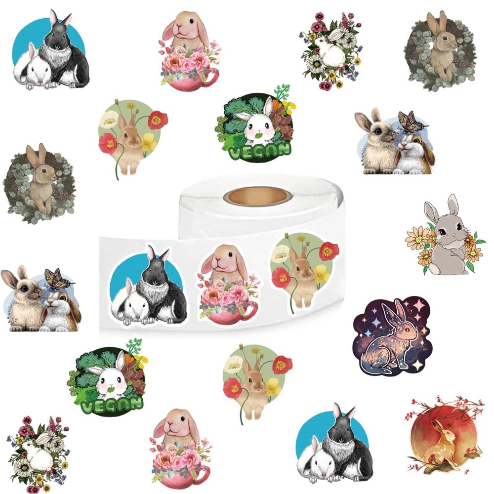 500 Pcs Rabbit Aesthetic Cute Round Seal Label Selfadhesive Stickers For Christmas Halloween Party Decorations For Scrapbooking