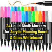 Ooraii 24 Liquid Chalk Markers 12 Colors For Acrylic Calendar Planning Boards Glass Dry Erase Board Whiteboard Wet Erase Markers