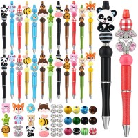 Ctosree 36 Sets Beadable Pens Diy Cute Animal Silicone Beads Beadable Pen Bead Ballpoint Pen Black Ink Bulk School Gift Pen For