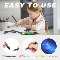 Daemson Invisible Ink Pen Spy Pen With 9 Pcs Mini Uv Led Keychain Flashlight Disappearing Ink Magic Pen With Black Light Marke