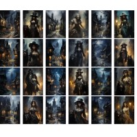 Pixiluv Vintage Postcards 24 Pcs 4X6 Each Spooky Witches With Werewolf Walking The Streets At Night Victorian Town Vintage