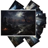 Pixiluv Vintage Postcards 24 Pcs 4X6 Each Sinister Landscapes Of Creepy Graveyards At Night Vintage Halloween Postcards Re