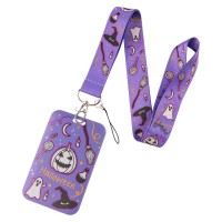 Bkbkaak Purple Halloween Lanyard With Id Holder Cute Girls Kids Lanyard For Id Badges Aesthetic Neck Lanyard For Keys Holiday Gi