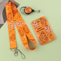 Bkbkaak Cute Halloween Lanyard With Badge Holder And Retractable Reel Clip Orange Funny Lanyards Id Name Card Holder For Keys Gi