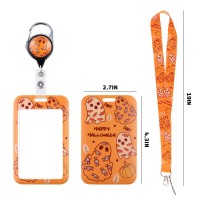 Bkbkaak Cute Halloween Lanyard With Badge Holder And Retractable Reel Clip Orange Funny Lanyards Id Name Card Holder For Keys Gi