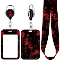 Juanooo Red Black Id Lanyard Badge Holder Retractable Badge Reel Clip Cool Goth Keychain Lanyard For Women Men Teens For Id