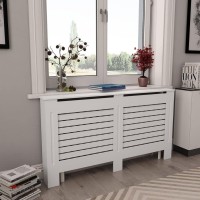 vidaXL 2Piece Set of Radiator Covers in White Modern Slatted Design Durable MDF Easy Assembly Extra Shelf Space for Displa
