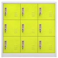 Vidaxl Locker Cabinets Set - Industrial Steel Storage Organizers - Light Gray And Green - 9 Lockers With Locks - 35.4
