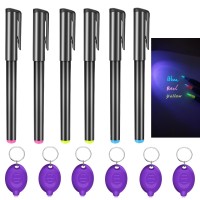 Daemson Invisible Ink Pen Spy Pen With 6 Pcs Mini Uv Led Keychain Flashlight Disappearing Ink Magic Pen With Black Light Marke