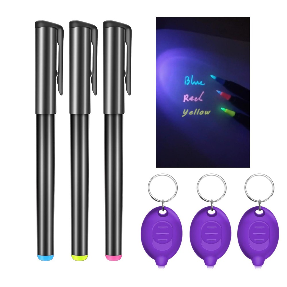 Daemson Invisible Ink Pen Spy Pen With 3 Pcs Mini Uv Led Keychain Flashlight Disappearing Ink Magic Pen With Black Light Marke